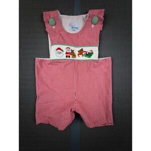 Ann Reeves Smocked Christmas Santa Reindeer Romper 12M Red Gingham Cotton